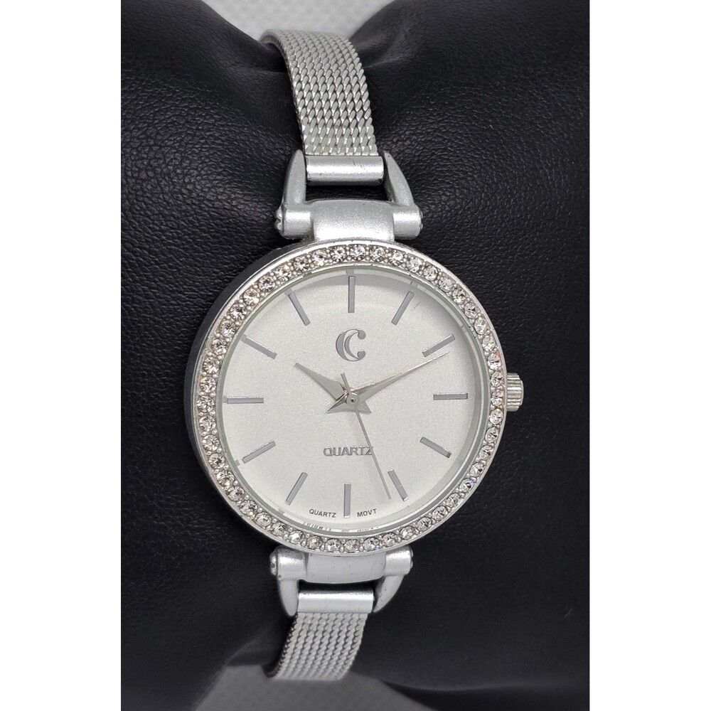 Women’s Charming Charlie Jeweled Dial Silver Tone Case Dial Mesh Band Watch 11 - Picture 3 of 8